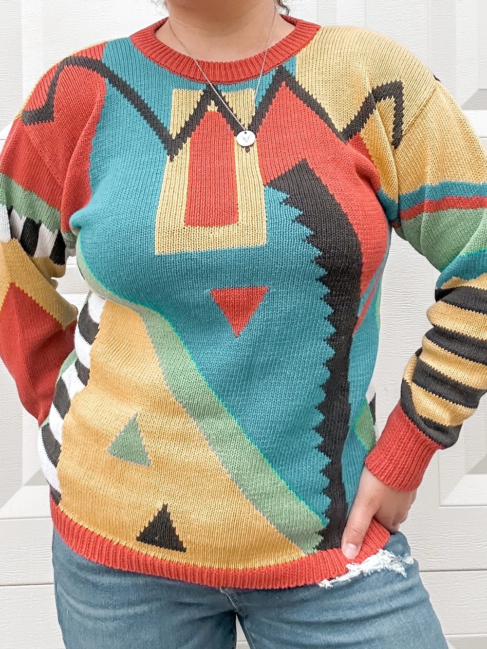 Vintage Multicolor Geometric Crewneck Sweater